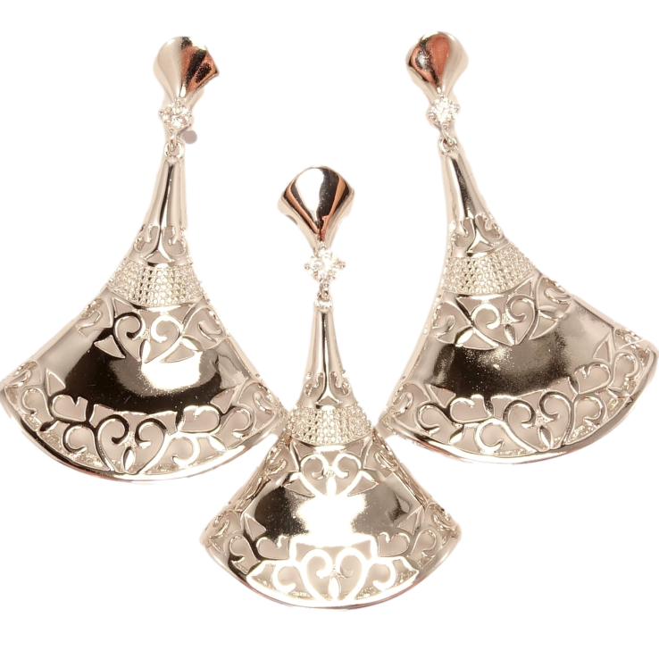 Набір Xuping Родій Сережки Кулон Віяло з Різьбленим Вензельним Візеруном фото №25