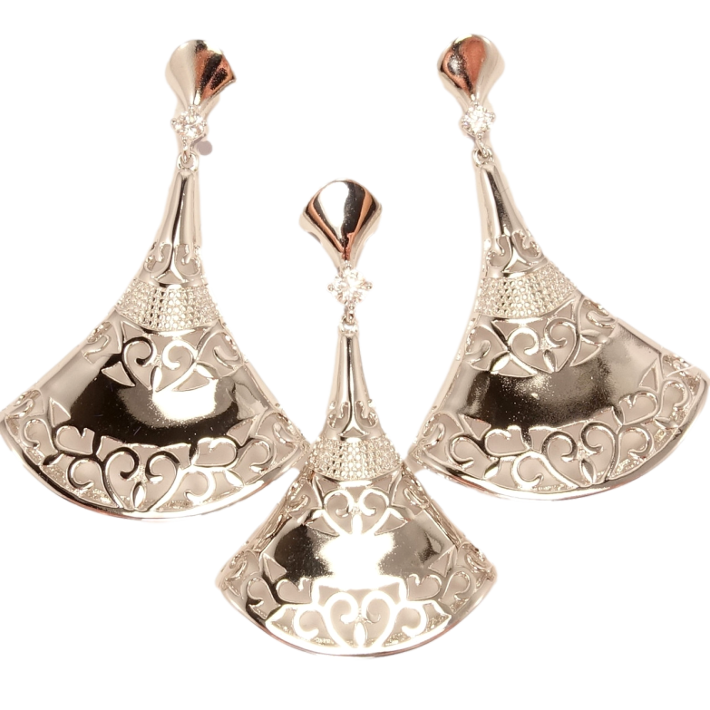 Набор Xuping Родий Серьги Кулон Веер с Резным Вензельным Узором фото №4