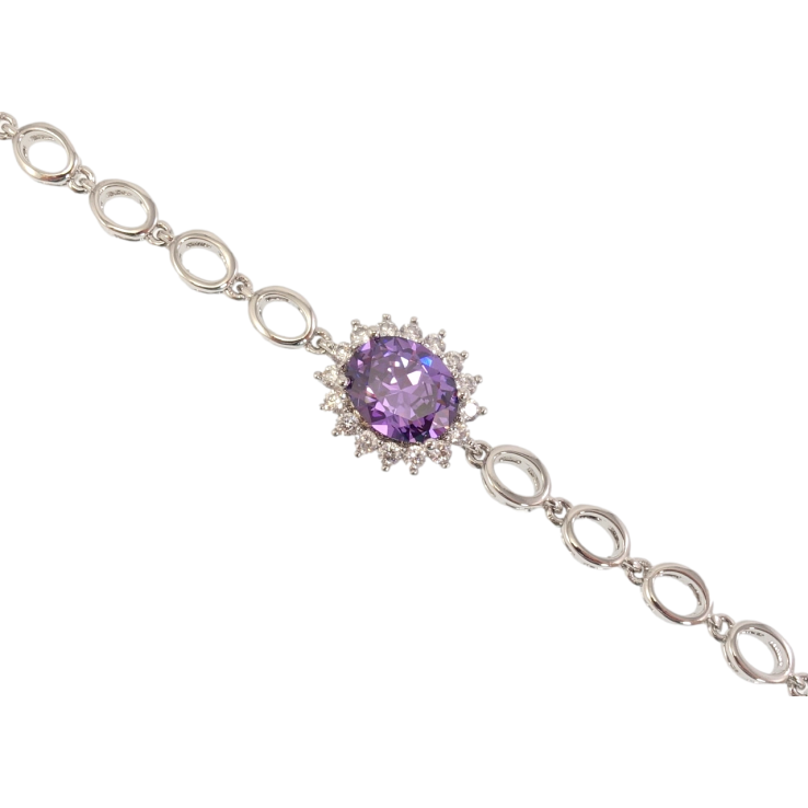 Браслет Xuping Родій Бузковий кристал у променистому обрамленні цирконію довжина 17.5см х 5-12мм фото №20