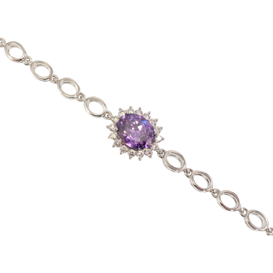 Браслет Xuping Родій Бузковий кристал у променистому обрамленні цирконію довжина 17.5см х 5-12мм фото №1