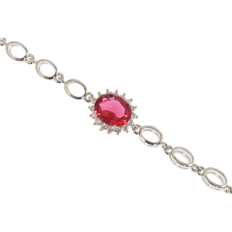 Браслет Xuping Родий Малиновый фианит в обрамлении циркония длина с доп.замком 17,20см х 5мм фото №4
