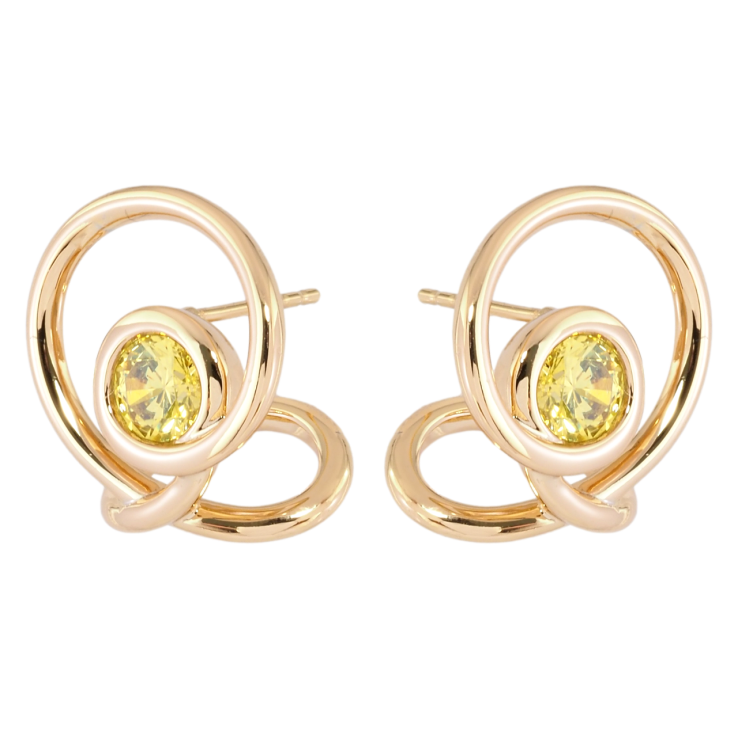 Серьги Xuping JEAN GOUJON Позолота 18К пусеты Закрученный узор с желтыми фианитами фото №15