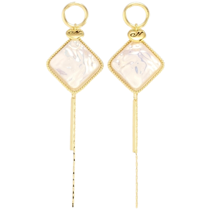 Серьги Xuping QQMM Позолота 14K пусеты Ромбовые подвески с перламутровыми фото №10