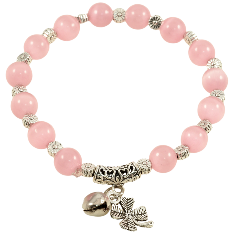 Браслет на резинке стекло Розовые бусины с подвеской, ø 8мм свободный размер фото №2 Браслет на резинке стекло Розовые бусины с подвеской, ø 8мм свободный размер фото №2