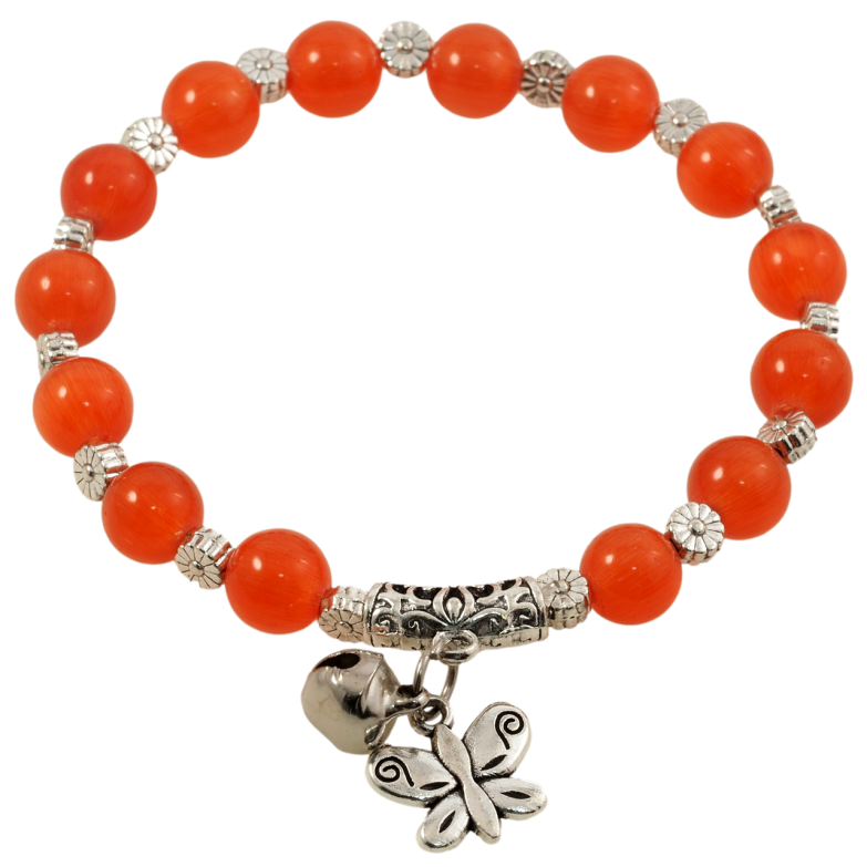 Браслет на гумці скло «Помаранчеві намистини з підвіскою, ø 8мм» вільний розмір фото №1 Браслет на гумці скло «Помаранчеві намистини з підвіскою, ø 8мм» вільний розмір фото №1