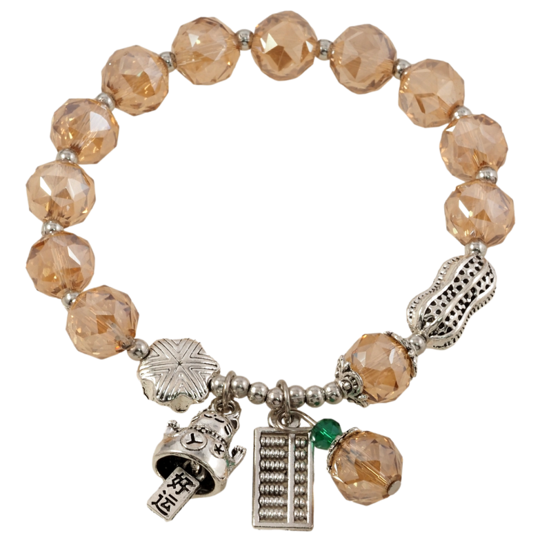 Браслет на гумці скло «Золотисті скляні намистини з підвісками, ø 10мм» вільний розмір фото №2 Браслет на гумці скло «Золотисті скляні намистини з підвісками, ø 10мм» вільний розмір фото №2