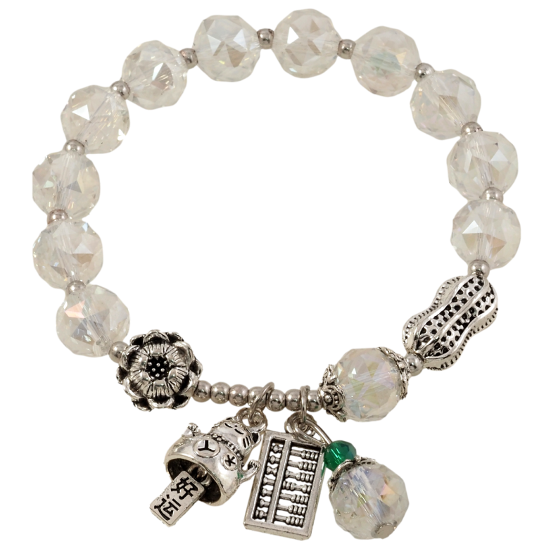 Браслет на гумці скло «Прозорі скляні намистини з підвісками, ø 10мм» вільний розмір фото №15