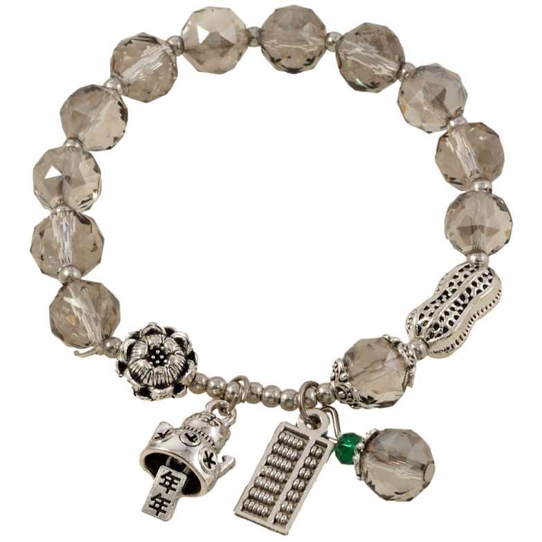 Браслет на гумці скло «Сірі скляні намистини з підвісками, ø 10мм» вільний розмір фото №4