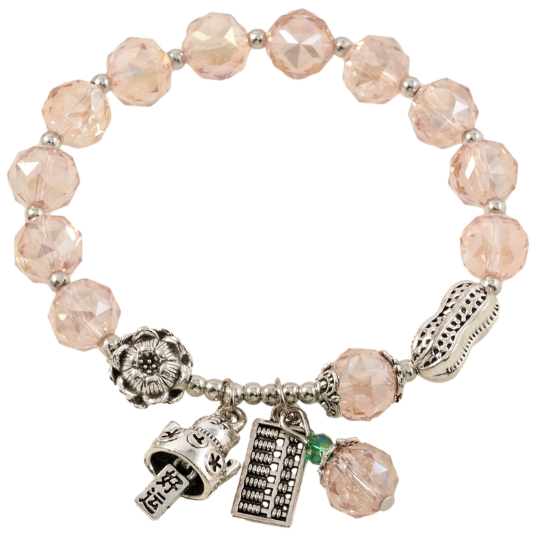 Браслет на резинке стекло Розовые стеклянные бусины с подвесками, ø 10мм свободный размер фото №1 Браслет на резинке стекло Розовые стеклянные бусины с подвесками, ø 10мм свободный размер фото №1