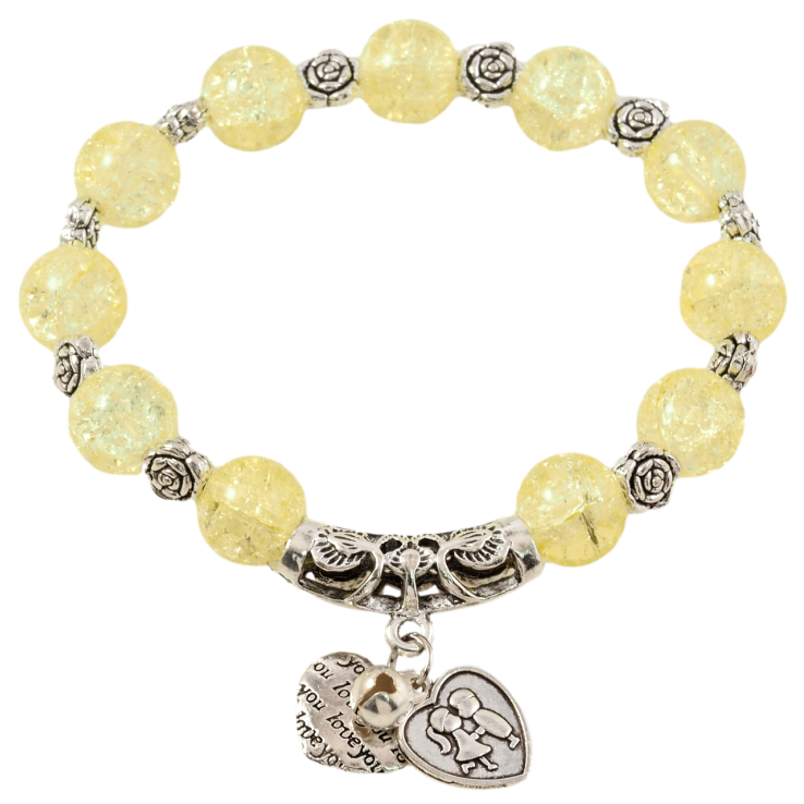 Браслет на гумці скло «Жовті намистини «Бите скло» з квіточками та підвісками, ø 10мм» вільний розмір фото №8 Браслет на гумці скло «Жовті намистини «Бите скло» з квіточками та підвісками, ø 10мм» вільний розмір фото №8