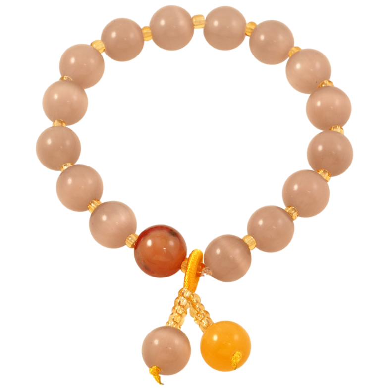 Браслет на резинке стекло Кофейные бусины Кошачий глаз с подвесками, ø 9мм свободный размер фото №1