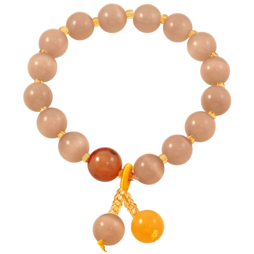 Браслет на гумці скло «Кавові намистини «Котяче око» з підвісками, ø 9мм» вільний розмір фото №1