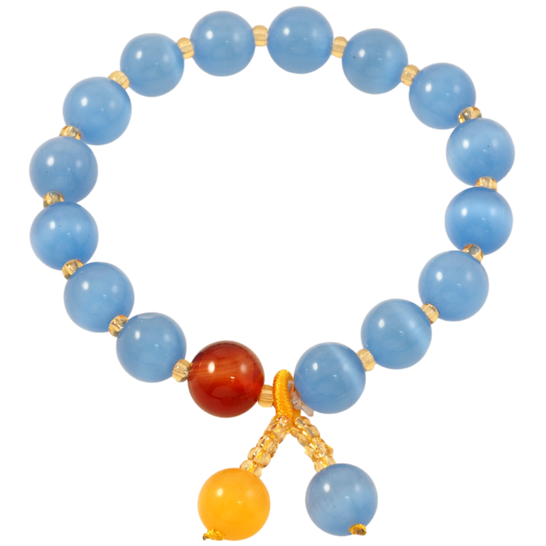 Браслет на гумці скло «Блакитні намистини «Котяче око» з підвісками, ø 9мм» вільний розмір фото №4