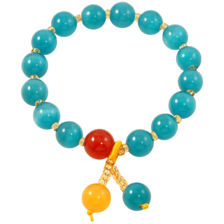 Браслет на гумці скло «Блакитні намистини «Котяче око» з підвісками, ø 9мм» вільний розмір фото №1