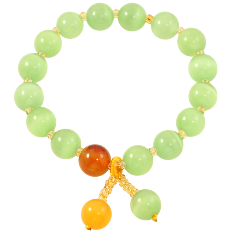 Браслет на гумці скло «Салатові намистини «Котяче око» з підвісками, ø 9мм» вільний розмір фото №1