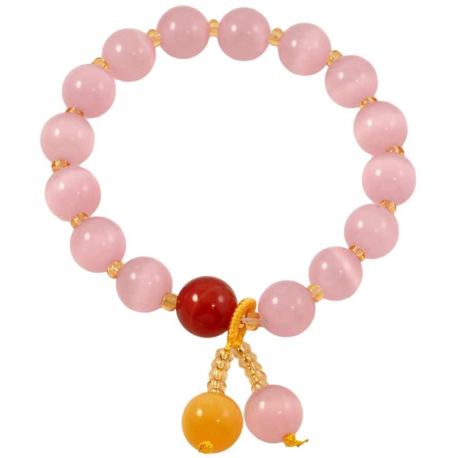 Браслет на резинке стекло Розовые бусины Кошачий глаз с подвесками, ø 9мм свободный размер фото №1 Браслет на резинке стекло Розовые бусины Кошачий глаз с подвесками, ø 9мм свободный размер фото №1