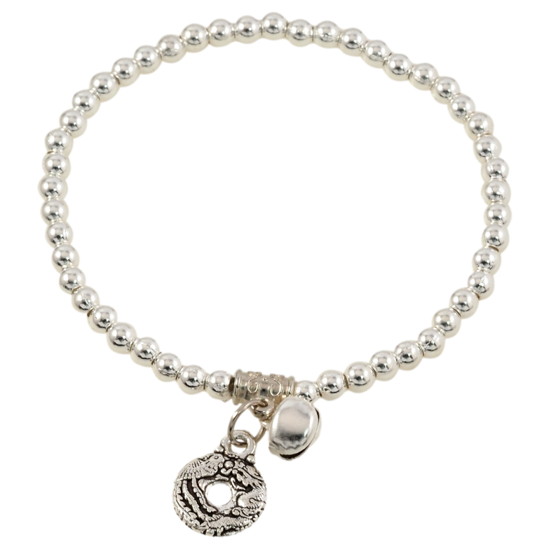 Браслет на гумці пластик «Сріблясті намистини з підвісками, ø 4мм» вільний розмір фото №1 Браслет на гумці пластик «Сріблясті намистини з підвісками, ø 4мм» вільний розмір фото №1