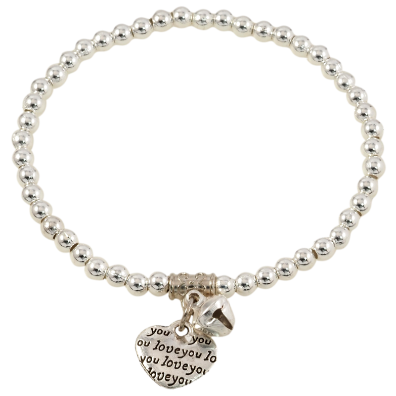 Браслет на гумці пластик «Сріблясті намистини з підвісками, ø 4мм» вільний розмір фото №1