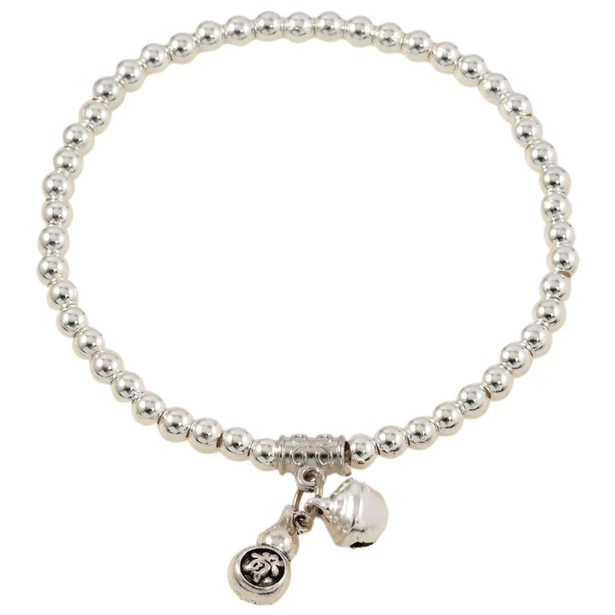 Браслет на гумці пластик «Сріблясті намистини з підвісками, ø 4мм» вільний розмір фото №1 Браслет на гумці пластик «Сріблясті намистини з підвісками, ø 4мм» вільний розмір фото №1