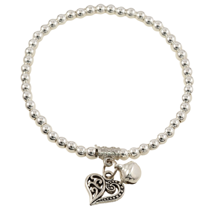 Браслет на гумці пластик «Сріблясті намистини з підвісками, ø 4мм» вільний розмір фото №10 Браслет на гумці пластик «Сріблясті намистини з підвісками, ø 4мм» вільний розмір фото №10