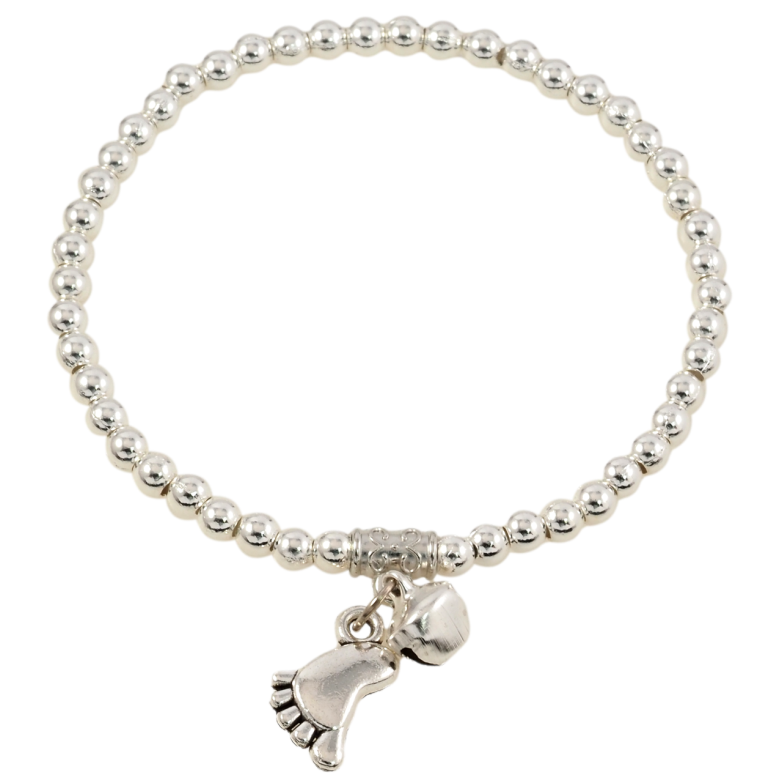 Браслет на резинке пластик Серебристые бусины с подвесками, ø 4мм свободный размер фото №1