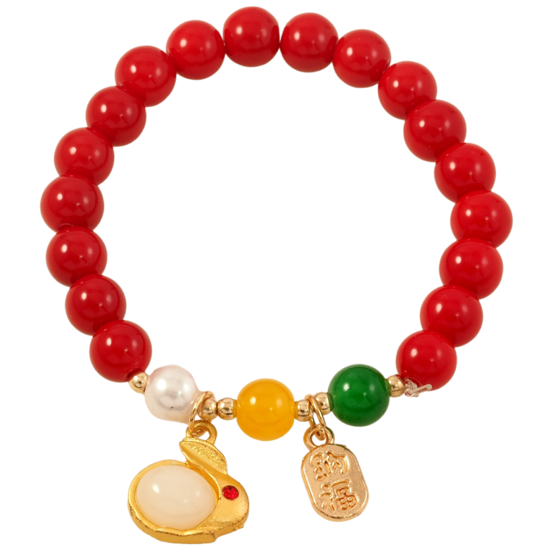 Браслет на гумці скло «Червоні намистини з підвісками, ø 8мм» вільний розмір фото №3