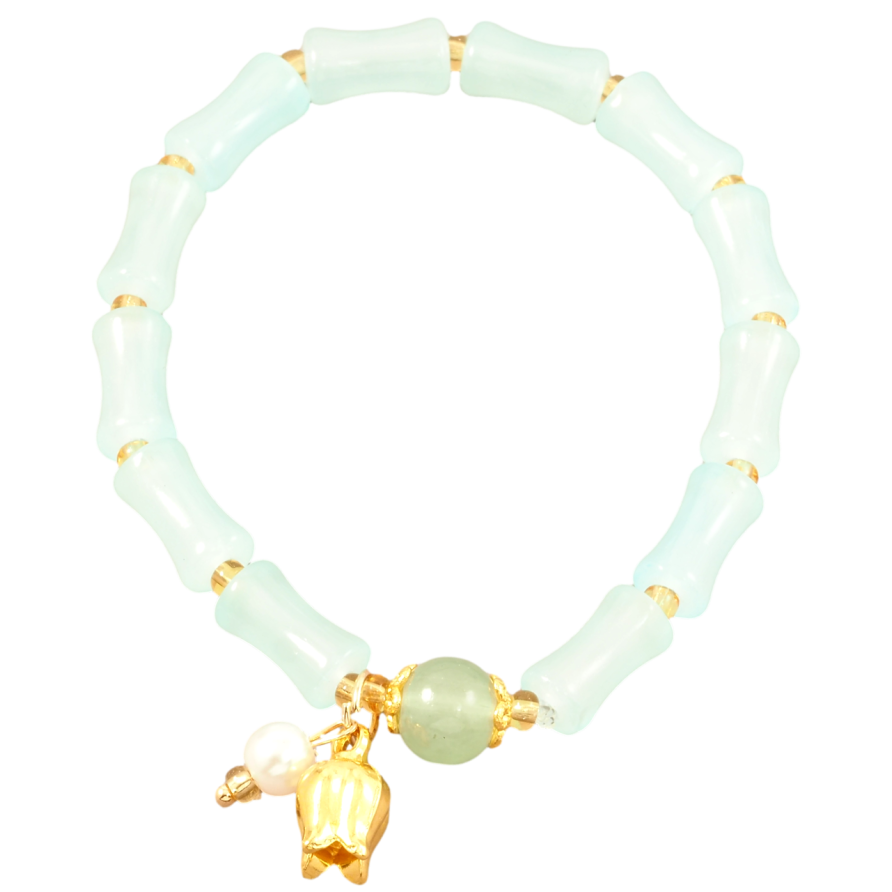 Браслет на резинке стекло Декоративные мятные бусины с подвесками, ø 6мм свободный размер фото №1