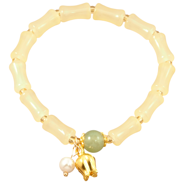 Браслет на гумці скло «Декоративні жовті намистини з підвісками, ø 6мм» вільний розмір фото №1