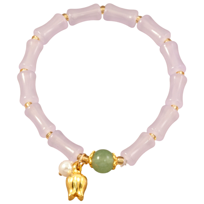 Браслет на гумці скло «Декоративні бузкові намистини з підвісками, ø 6мм» вільний розмір фото №1 Браслет на гумці скло «Декоративні бузкові намистини з підвісками, ø 6мм» вільний розмір фото №1