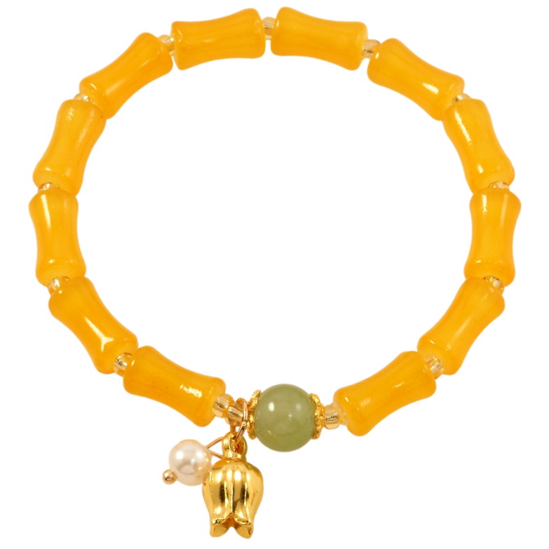 Браслет на резинке стекло Декоративные желтые бусины с подвесками, ø 6мм свободный размер фото №3 Браслет на резинке стекло Декоративные желтые бусины с подвесками, ø 6мм свободный размер фото №3