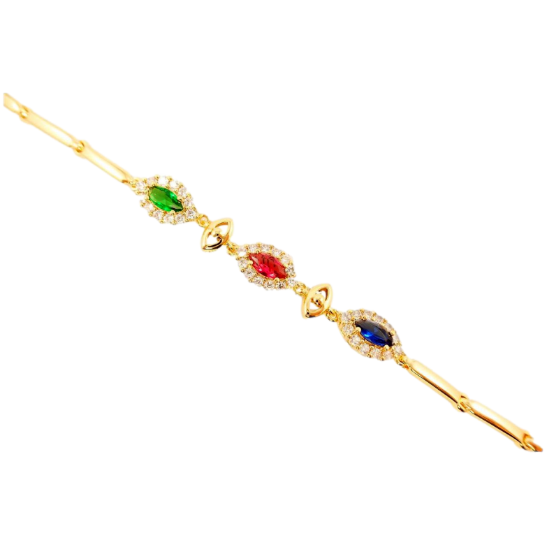 Браслет Xuping Позолота 18K Три Кольорові Кристали Огранювання Маркіз з окантовкою довжина з дод. замком 17,5; 20 см фото №1