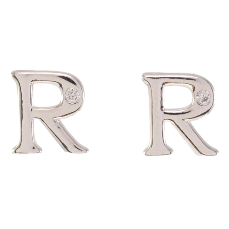 Серьги Xuping Родий пусеты Буквы R с вставкой цирконий фото №23
