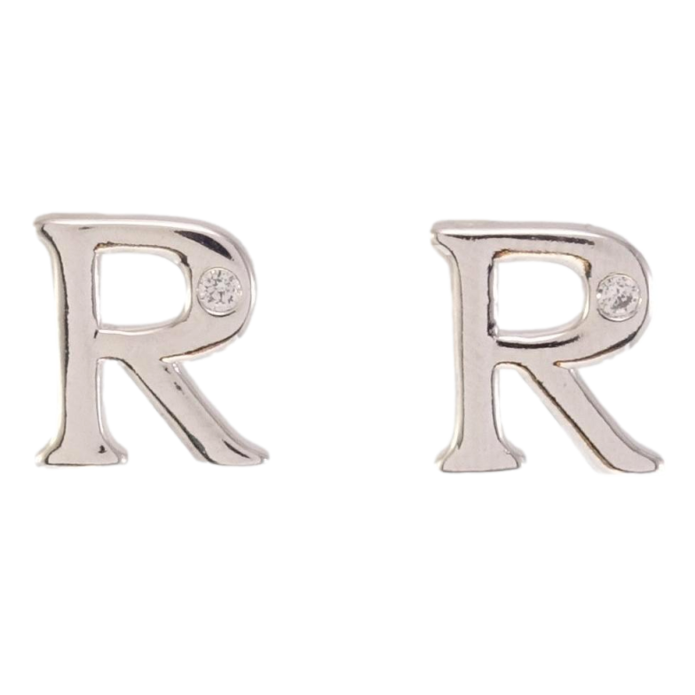 Серьги Xuping Родий пусеты Буквы R с вставкой цирконий фото №1