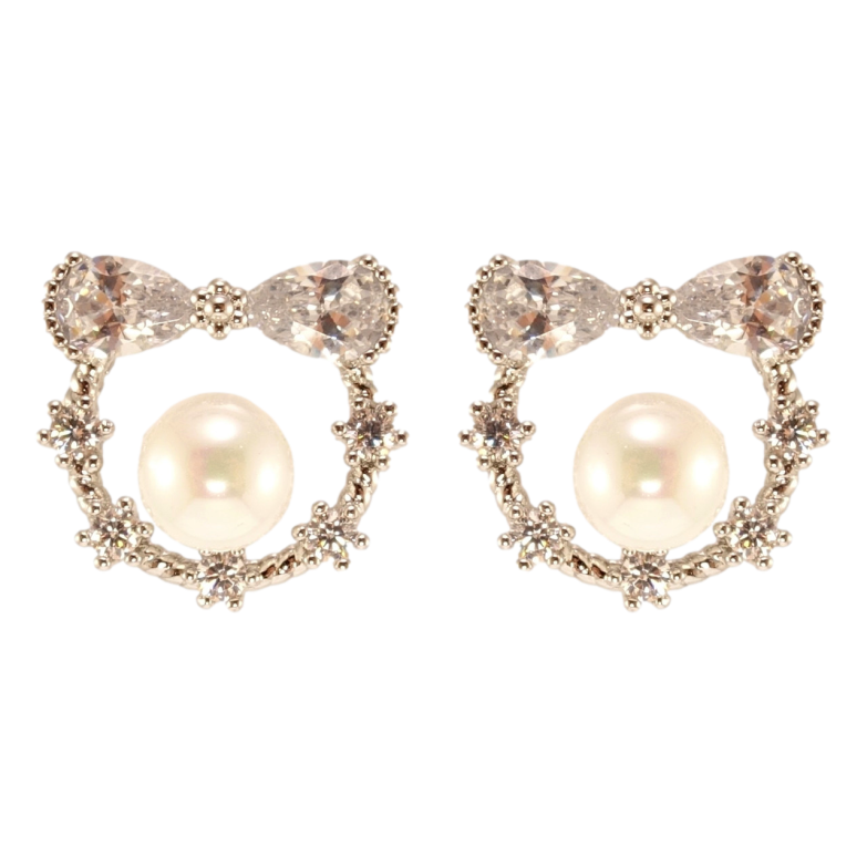 Сережки Xuping Родій пусети Віночок з перлиною та кристальним бантиком фото №1