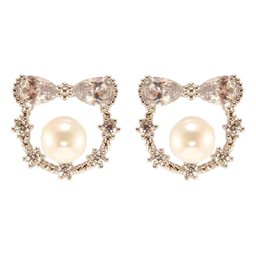 Серьги Xuping Родий пусеты Веночек с жемчужиной и кристальным бантиком фото №1