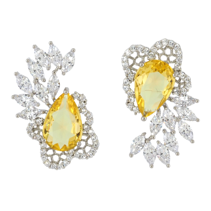 Серьги Xuping Родий пусеты Ассиметричный узор с цирконием и желтыми фианитами фото №24
