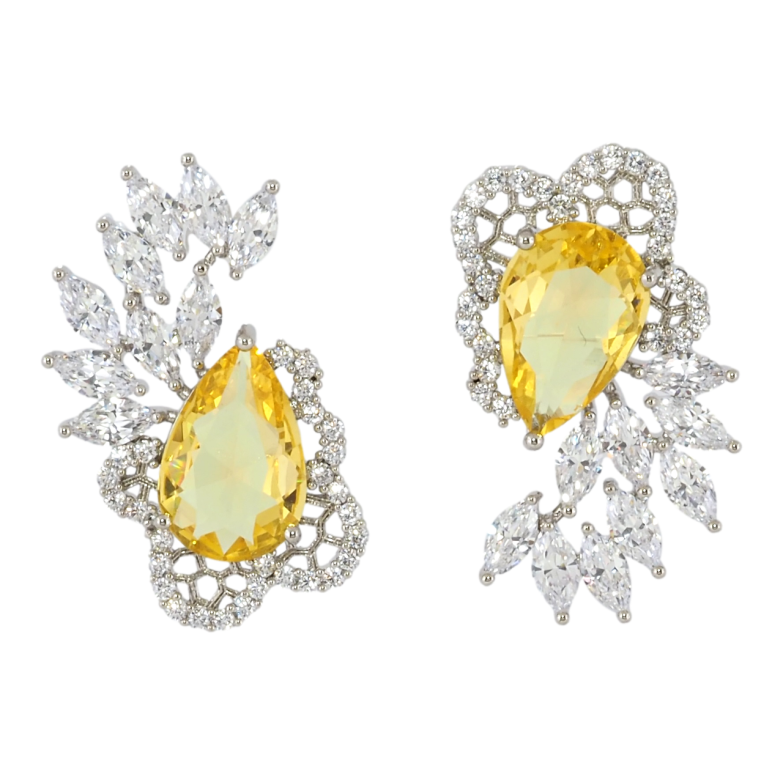Серьги Xuping Родий пусеты Ассиметричный узор с цирконием и желтыми фианитами фото №1