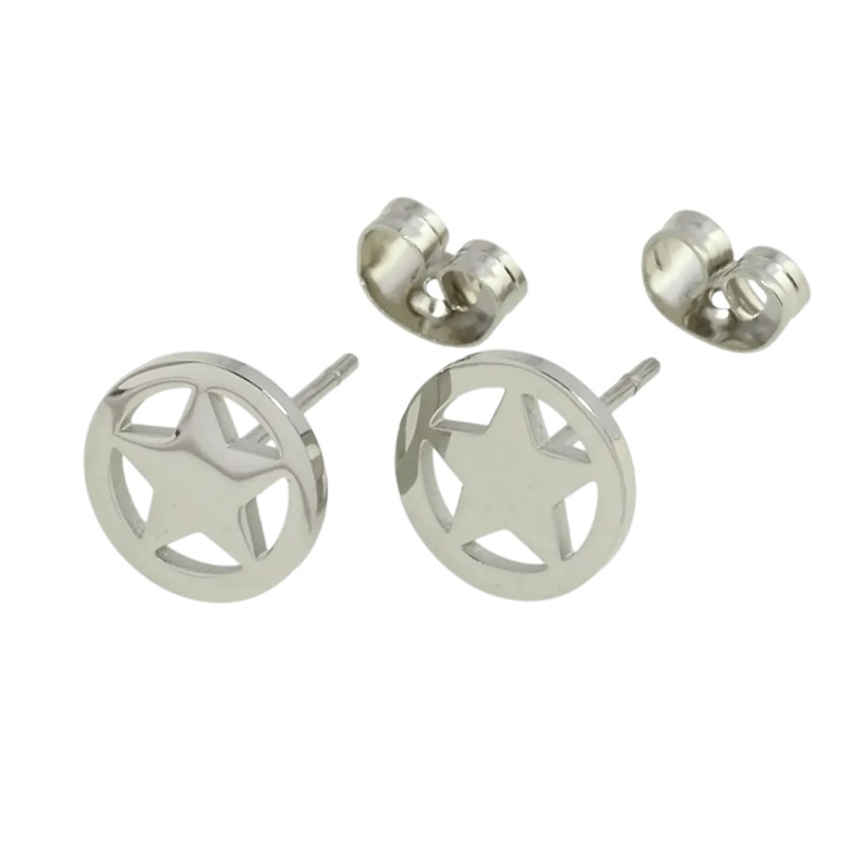 Серьги Xuping TTM Stainless Steel цвет Родий пуссеты Звездочки ø 10мм фото №1