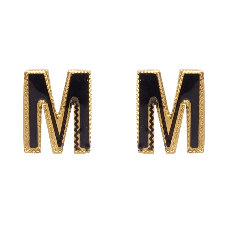 Серьги Xuping TTM Stainless Steel цвет 14K пусеты Буква М с эмалью фото №1