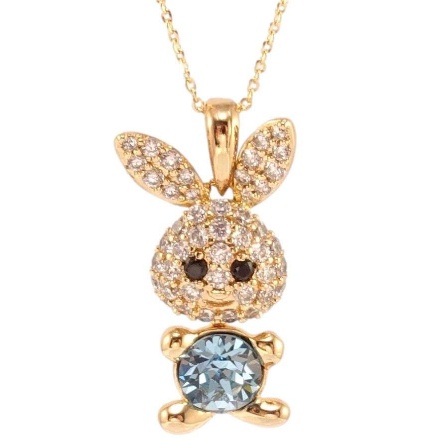 Кулон Xuping колір 18K з кр-ми Swarovski на ланцюжку Зайчик з кристалом Aquamarine дл. 40-45см х 1мм фото №1