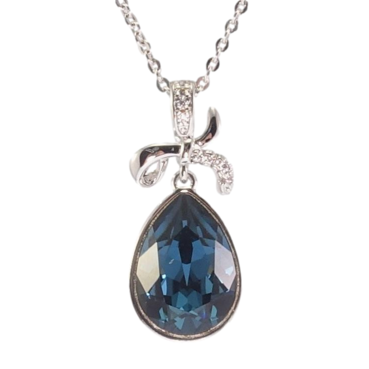 Кулон Xuping колір Родій з кристалами Swarovski на ланцюжку Бант і Кристал Крапля Колір Montana довжина 40-45см фото №14