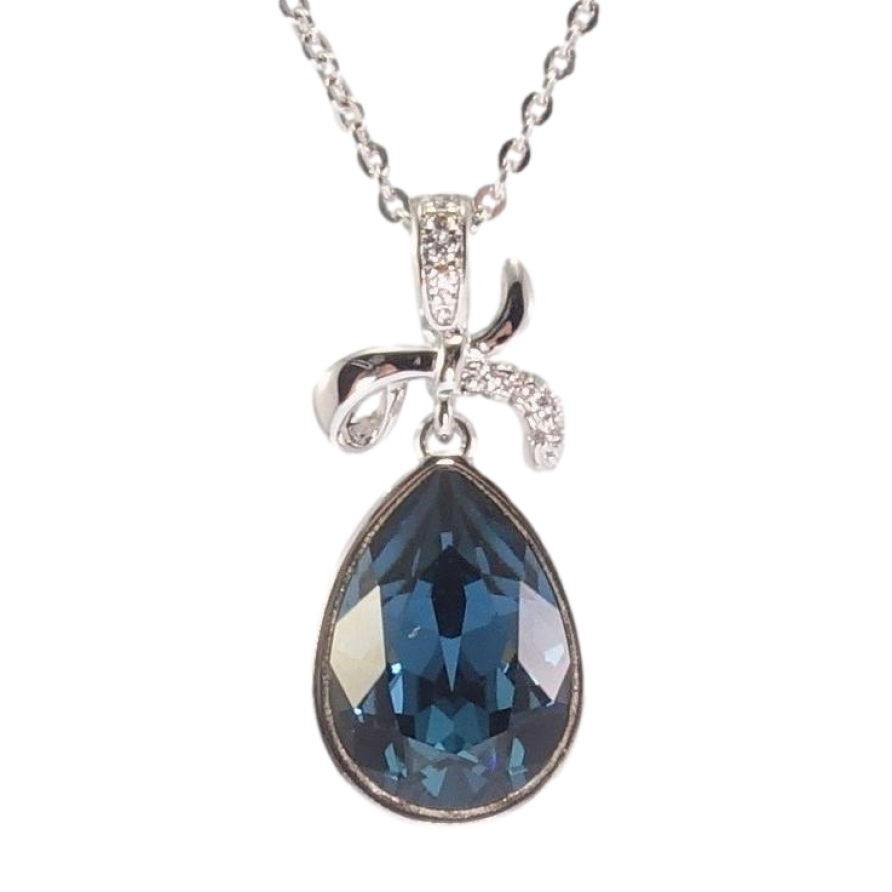 Кулон Xuping колір Родій з кристалами Swarovski на ланцюжку Бант і Кристал Крапля Колір Montana довжина 40-45см фото №1