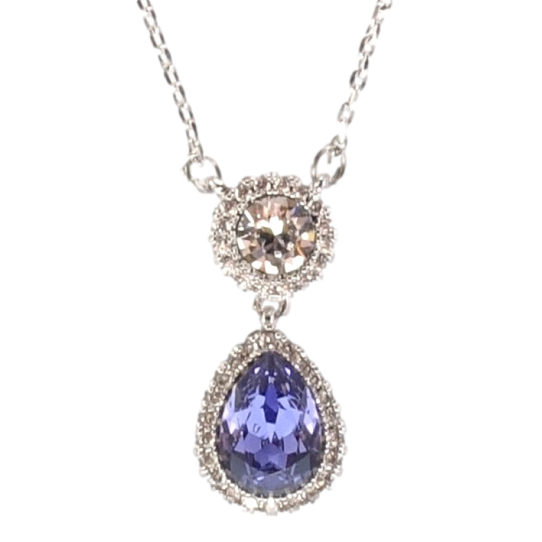 Кулон Xuping цвет Родий с кристаллами Swarovski на цепочке Кристаллы Круг и Темно-Сиреневая Капля длина фото №1