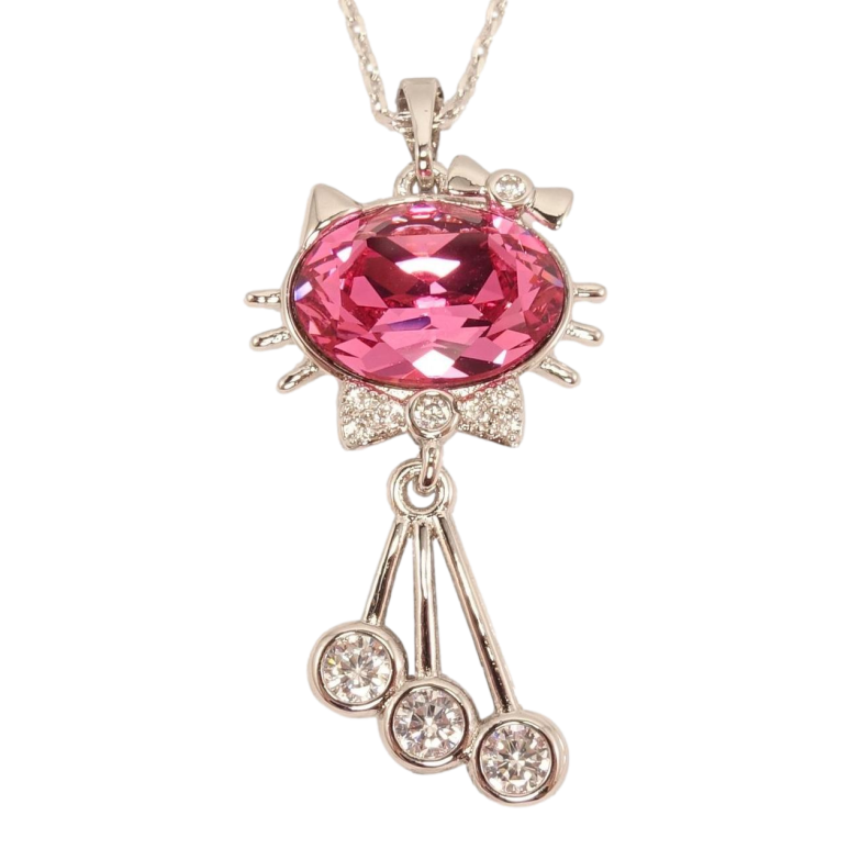 Кулон Xuping колір Родій із кристалами Swarovski на ланцюжку Котик із кристалом Rose довжина 40-45см х 1мм фото №1