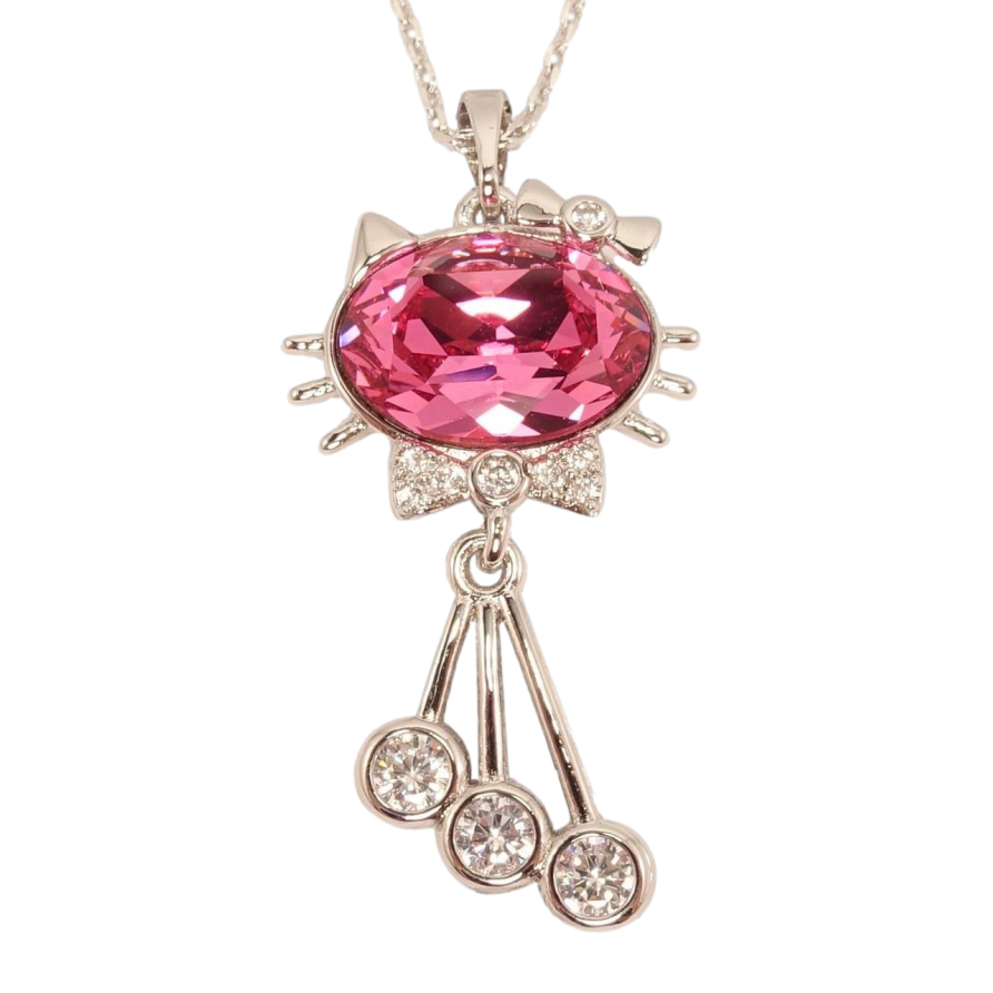 Кулон Xuping колір Родій із кристалами Swarovski на ланцюжку Котик із кристалом Rose довжина 40-45см х 1мм фото №1
