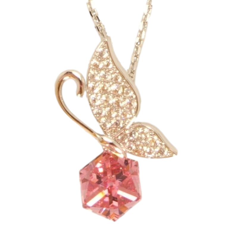 Кулон Xuping колір Родій із кристалами Swarovski на ланцюжку Метелик із кристалом кубом Rose довжина 38,5-43.5см фото №1