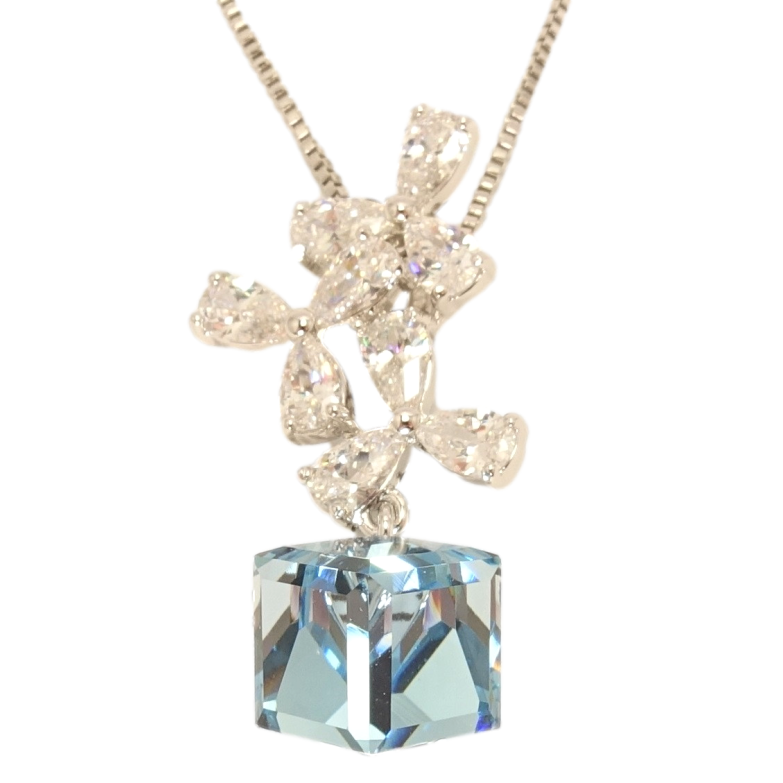 Кулон Xuping колір Родій з кр-ми Swarovski на ланцюжку Квіткова феєрія з кристальним кубом довжина 39-44см фото №1