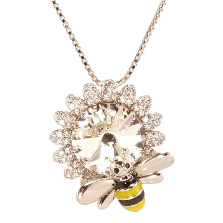 Кулон Xuping колір Родій з кр-ми Swarovski на ланцюжку Квітка з кристалом Сlear та бджолою дл.39-44см х 1мм фото №22