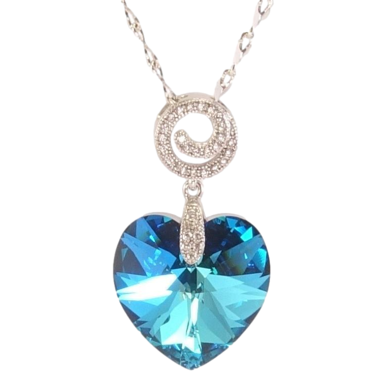 Кулон Xuping цвет Родий с кр-ми Swarovski на цепочке Кристальное сердечко Metallic Blue длина 39-44см х 2мм фото №1