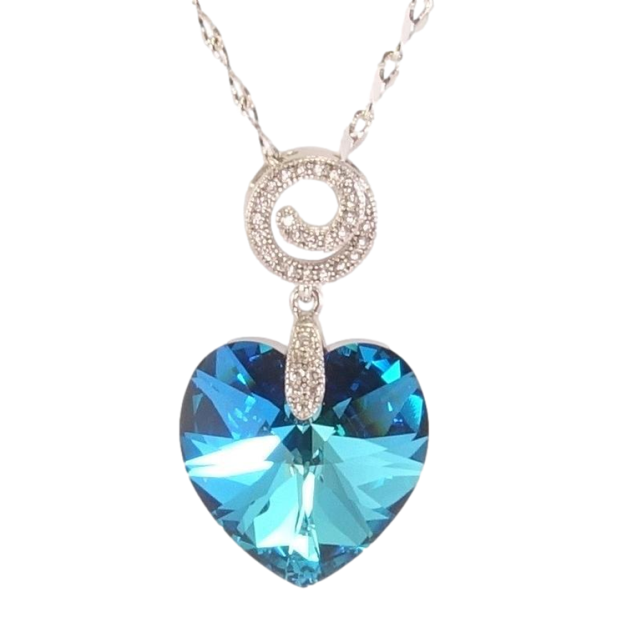 Кулон Xuping колір Родій з кр-ми Swarovski на ланцюжку Кристальне серце Metallic Blue довжина 39-44см х 2мм фото №1